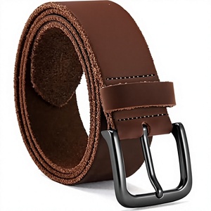 Brown Cow Hide Leather <b>Belt</b> with <b>Black</b> Rectangular Pin Buckle Casual Durable Design - Product Image 1