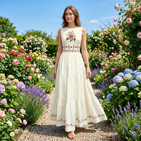 Robe longue décontractée personnalisée style bohème avec broderie florale, sans manches, coupe trapèze, 100 % coton, pour femme, été, faible MOQ 50 pièces