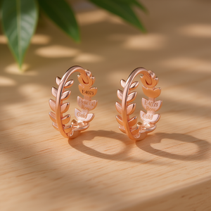 Boucles d'oreilles Huggie en or rose E4073, motif végétal, alliage de zinc, bijoux classiques pour femmes - Product Image 2