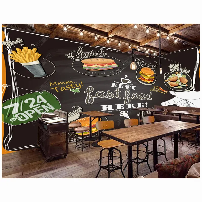 European Style Pizza Dessert Shop Wallpaper Dinding 3d Blackboard Color Graffiti Wallpapers/wall Coating