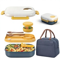 Boîte à lunch AGREON avec sac à lunch, conteneur isotherme anti-fuite de 1100 ml, sans BPA, bleu, avec couvercle et ustensiles intégrés