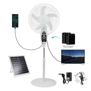 Ventilador solar recarregável de 25 W 18 polegadas 3 em 3 em 1 melhor avaliado com lâmpadas LED e painel solar Hotsale em Gana
