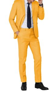 メンズスーツスリムフィット2ピース2ボタンブレザーウェディングウエディングタキシードシングルブレストジャケットパンツセットイエロースーツ - Product Image 6
