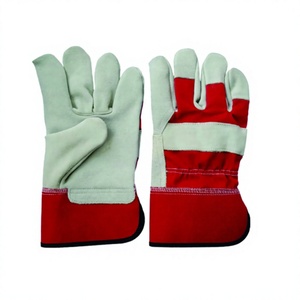 Heavy Duty Leather Work <b>Gloves</b> Red Gray Smooth Fingertips Breathable Anti-Slip Abrasion Resistant Tapered Cuff <b>Latex</b>-Free - Product Image 1