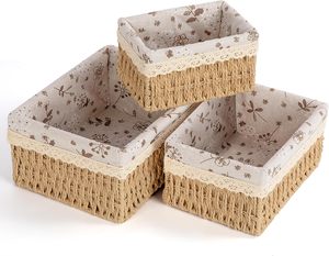 Storage <strong>Basket</strong> with Lining, Pack of 3 Toy Storage <strong>Baskets</strong>, Handwoven, Boho Decor, Recyclable, Braided <strong>Changing</strong> <strong>Table</strong> Organiser - Product Image 1