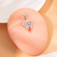 Anneaux de nombril en acier inoxydable 1g avec zircon, motifs papillon, cœur et feuille, pour mariage