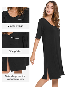 Camisones <span class=keywords><strong>de</strong></span> Viscosa <span class=keywords><strong>de</strong></span> Bambú RTS para Mujer, Camiseta <span class=keywords><strong>de</strong></span> Dormir <span class=keywords><strong>de</strong></span> Manga Corta, Camisón con Cuello en V, Ropa <span class=keywords><strong>de</strong></span> Dormir <span class=keywords><strong>de</strong></span> Talla Grande - Product Image 1