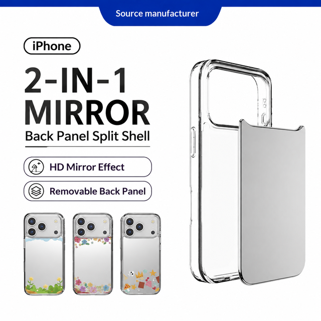 2-in-1 Mirror Interchangeable Back Panel Phone Case for iPhone 17 Pro Max High-Definition Makeup Mirror New Model Ins Style