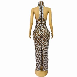 Sexy Funkelndes Diamant-Strass Ärmelloses Langes Empire-Taille Kleid Elegantes Mesh-Abendkleid für Hochzeit, Abschlussball und Geburtstag - Product Image 3