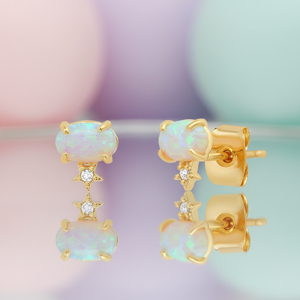 Gemnel, nouveaux bijoux en laiton plaqué or, bijoux en laiton plaqué or tendance, <span class=keywords><strong>opale</strong></span> ovale, zircon, boucles d'oreilles clous - Product Image 3