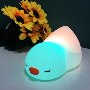 Cute Nursery Night Light Rechargeable Silicone Toddler Kawaii Chicken Lamp with Touch Control Vibration Sensor