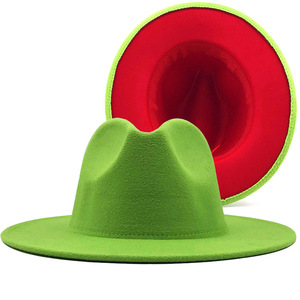 Fedora-sombreros de <span class=keywords><strong>lana</strong></span> de ala ancha para <span class=keywords><strong>hombre</strong></span> y mujer, sombreros Fedora de dos tonos - Product Image 4