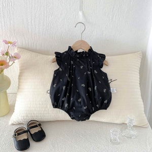 Nouvelle Combinaison d'été fine pour bébé fille, style chinois, col feuille de <span class=keywords><strong>lotus</strong></span>, en coton, motif floral, sans manches - Product Image 1