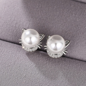 Orecchini a perno con perle a forma di orecchie di gatto, stile dolce da donna, gioielli per le orecchie per ragazze e donne, accessorio regalo per outfit da tutti i giorni - Product Image 3