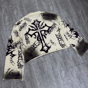 เสื้อยืดโอเวอร์ไซส์สไตล์วินเทจ ผลิตจากผ้าหนา ทรงไหล่ตก รับทำลายกราฟิกตามสั่ง เสื้อยืดแขนยาวแบบเทอร์มอล ล้างสีแบบแอซิดวอช - Product Image 3