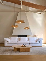 Canapé en L sur mesure haut de gamme, style Wabi-sabi, pour grand appartement de niveau plat, design crémeux de style français, esthétique raffinée