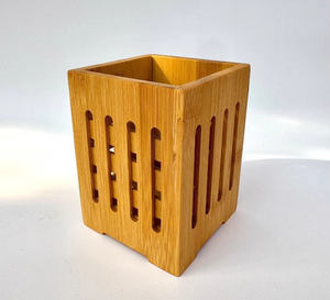 حامل عيدان الطعام من الخيزران مربع الشكل للبيع المباشر من المصنع، حامل عيدان الطعام المجوف لتصريف المياه وتخزين أدوات المائدة - Product Image 1