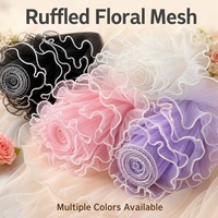 Tulle semi-transparent à bords ondulés, doux, pour emballage de bouquets, bord perlé et volanté, multicolore, surjeté, 5 yards, 45 cm, pour fleuristes et mariages
