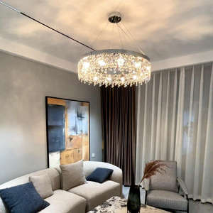 Suspension moderne en cristal de luxe à hauteur réglable Nouveau cercle connecté LED Design pour hôtel Salon Maison Lustre - Product Image 6