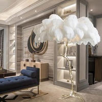 Offre Spéciale moderne nordique luxe plume d'autruche lampadaire résine cuivre coin debout lumière LED avec des couleurs d'ombre bleu et rouge