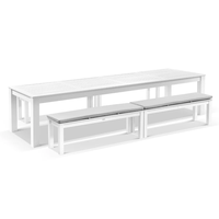 Ensemble table et bancs de salle à manger d'extérieur en aluminium blanc, résistant aux intempéries et antirouille, pour terrasse, jardin, villa
