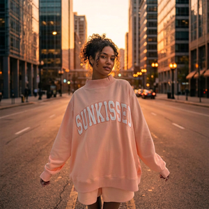 Nouveau Sweat-shirt Oversize Personnalisable à Col Montant pour Femme, Imprimé Lettres, Motif Sunkissed, Style Décontracté Plage et Voyage, avec Capuche - Product Image 3