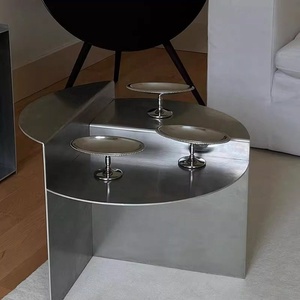<span class=keywords><strong>Mesa</strong></span> de Centro <span class=keywords><strong>Semicircular</strong></span> Combinable de Acero Inoxidable Cepillado, Modular, Geométrica, con Almacenamiento Multifuncional - Product Image 1