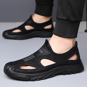 Hollow Out Men's Mesh Sandals Soft Sole Slip-On Casual Beach Shoes Black Gray Brown 2024 Summer New Style - Product Image 3