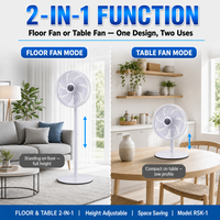 Ventilateur de sol et de table 2-en-1 moderne noir et blanc, puissant, réglable en hauteur, avec commande rotative, 7 pièces, 50W, 14 pouces, pour bureau à domicile