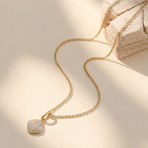 Collar con Colgante de Piedra CZ Chapado en <span class=keywords><strong>Oro</strong></span> de 18K, Estilo Brillante, de Acero Inoxidable Resistente al Deslustre, para Mujer, Joyería de Moda - Product Image 3