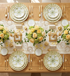 <span class=keywords><strong>Service</strong></span> de vaisselle <span class=keywords><strong>en</strong></span> <span class=keywords><strong>porcelaine</strong></span> élégant à motif floral, bordure dorée, assiettes <span class=keywords><strong>en</strong></span> céramique pour restaurants et services de traiteur haut de gamme - Product Image 5