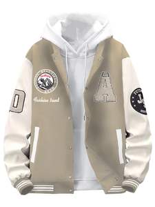 Chaqueta Varsity de Invierno para Hombre, con Letras Estampadas en Relieve, Diseño Color Block, Estilo Urbano, Uniforme de Béisbol, Transpirable, Anti-UV, Poliéster/Algodón - Product Image 5