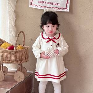 Child Star Circle Spring Retro School Style Baby Girl Dress With <b>Bow</b> Full Sleeve White <b>Red</b> Trim Flower Girl Dress - Product Image 2