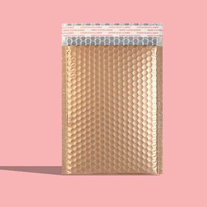 Sacs d'emballage cosmétique express en film non toxique épais couleur or champagne, 0,5 mil, taille 18cmX23cm+4 bulles, vente en gros - Product Image 1