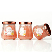 Conteneur de stockage pour desserts, 200 ml, bocaux en verre coniques à nervures verticales, avec couvercles à vis en métal rouge