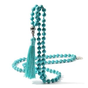 Collier de <span class=keywords><strong>prière</strong></span> en perles de turquoise bleue fait à la main pour la guérison énergétique, 108 perles de mala, pendentif en perles, bijoux - Product Image 5
