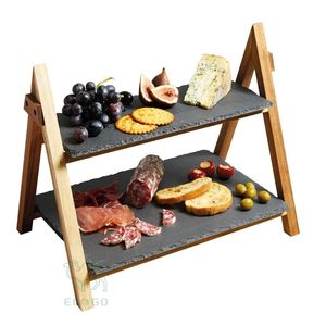 Support à gâteau rond classique en bambou naturel non toxique à 2 niveaux pour servir des pâtisseries lors de fêtes et de buffets - Product Image 2