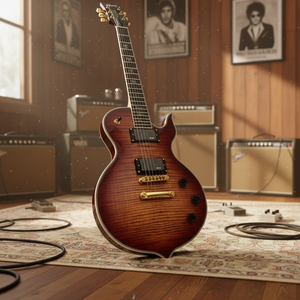 Guitarra Eléctrica Geake LP-11 Tiger Stripe LP con Puente Pequeño, Detalles Dorados, Cuerpo <span class=keywords><strong>de</strong></span> <span class=keywords><strong>Arce</strong></span>, Acabado Marrón, Excelente Sensación al Tocar y Tono - Product Image 1