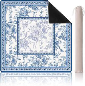 <span class=keywords><strong>Tapis</strong></span> de <span class=keywords><strong>jeu</strong></span> floral vintage antidérapant avec sac de transport pour Mahjong, poker et jeux de société – Design Chinoiserie bleu premium - Product Image 1