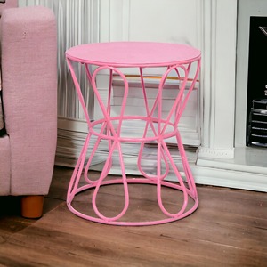 Mesa pequeña de hierro forjado antigua moderna, mesa auxiliar de dormitorio rosa con malla de alambre, cabecera decorativa para sala de estar - Product Image 5