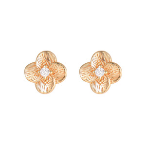 925 Sterling <b>Silver</b> Rhodium Plated Brushed Finish Trendy Flower <b>Stud</b> Earrings Dainty Zircon Four Leaf Clover Jewelry Women Gift - Product Image 3
