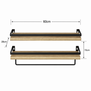 Set di 2 Mensole Marrone Chiaro, Mensole Galleggianti, Scaffali da Parete per Soggiorno/<span class=keywords><strong>Cucina</strong></span>/Camera da Letto, Portasciugamani da Bagno - Product Image 6