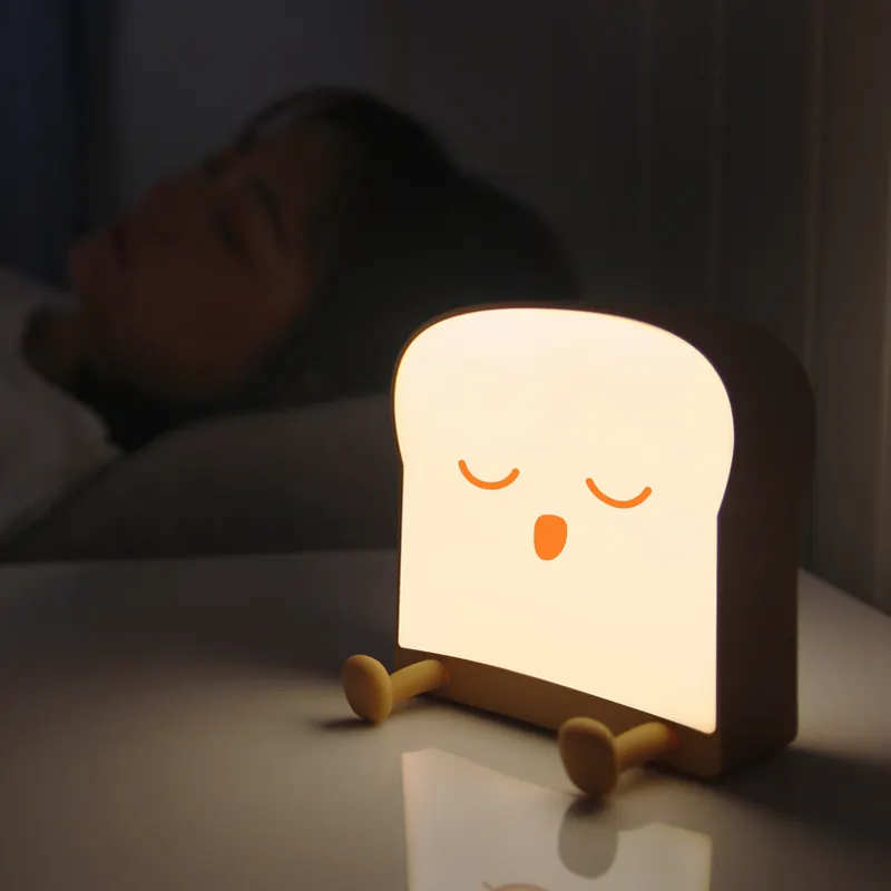 Cute Toast LED Children Night Light Touch Sensor USB Rechargeable Lamp Bedroom Decoration Lamp LED Gift Phone Holder Light