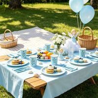 Ensemble de vaisselle jetable pour fête de naissance bleu, assiettes en papier, gobelets, serviettes, nappe, fournitures de décoration pour fête de naissance
