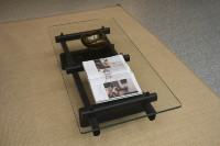 Table basse moderne en bois avec plateau en verre, ensemble de meubles pour salon