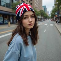 Bonnet tricoté unisexe de haute qualité avec drapeau Union Jack britannique, prix d'usine, vente en gros, mode hiver, chaud et tendance