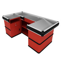 Comptoir de caisse professionnel rouge pour magasin de détail avec tiroir verrouillable, poste de caisse d'angle fonctionnel pour pharmacie