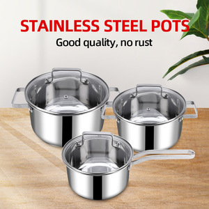 Set di pentole da cucina in acciaio inox con coperchio in vetro, antiaderente, resistente alla ruggine, set di pentole da cucina. - Product Image 4