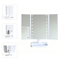 Miroir de maquillage LED pliable à trois côtés rotatif 1X/2X/3X avec base de rangement, miroir de bureau éclairant