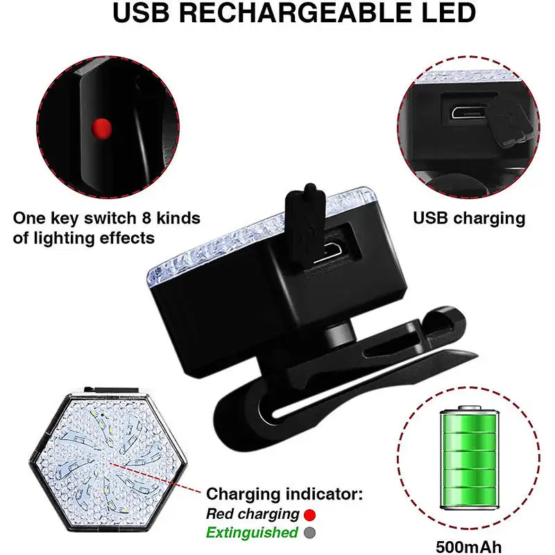 Aksesori sepeda kincir angin lampu LED, lampu aksesori sepeda warna merah dan putih dengan lampu ekor LED Mini USB dapat diisi ulang